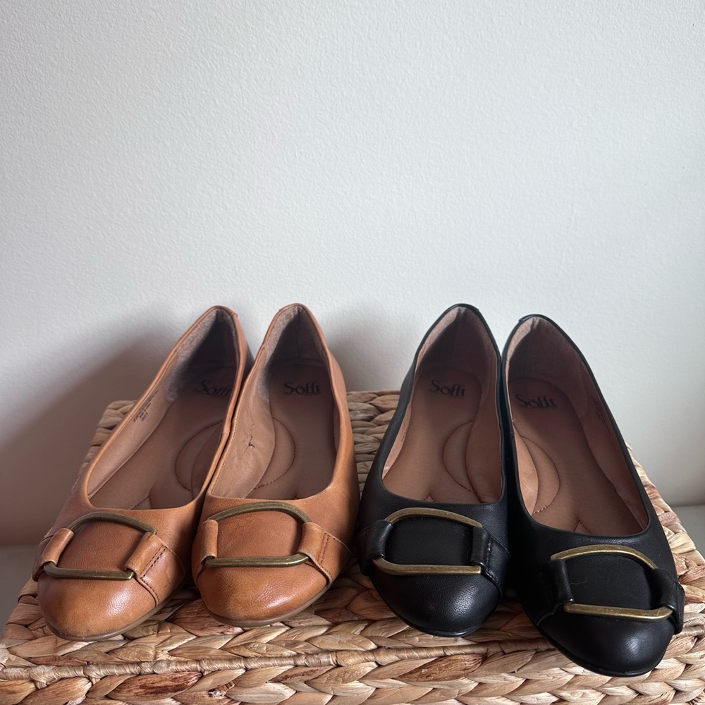 Sofft Leather Flats in Black and Brown with Buckle Detail